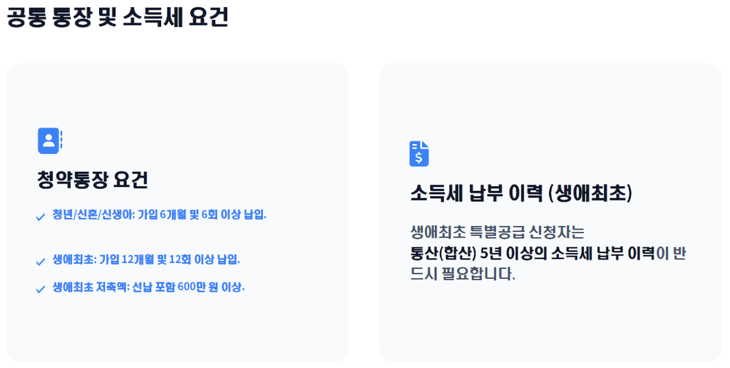 청약통장 및 소득세 요건